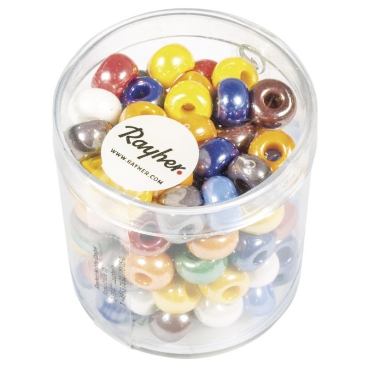 Perles à  grand trou en verre, opaques, 8,7 mm, boîte à  55 g, assorties