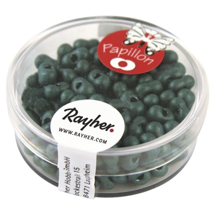 Rocailles papillon, turquoise d'Inde, 3,2x6,5mm, boîte 18 g