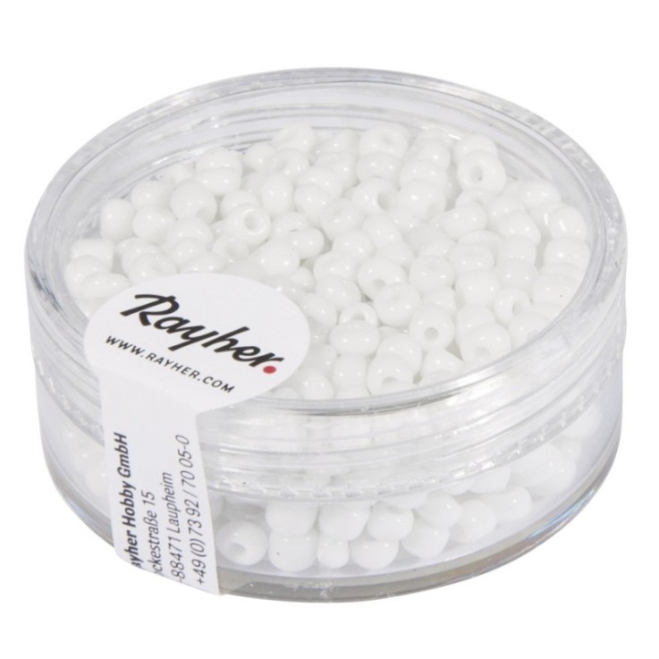 Rocailles, 2,6 mm ø, opaques, blanc, boîte 17 g