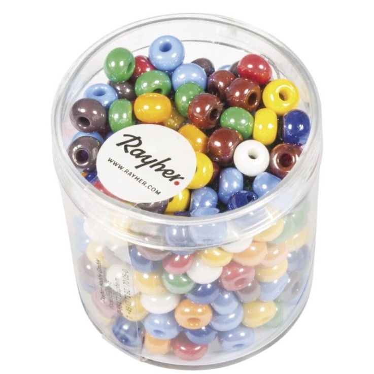 Perles à  grand trou en verre, opaques, 5,4 mm, boîte à  55 g, assorties