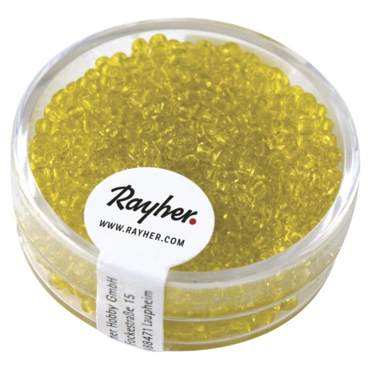 Rocailles, 2 mm ø, transparentes, jaune, boîte 17g