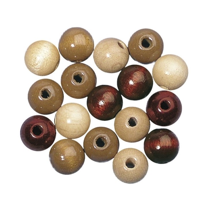 Perles en bois FSC 100%, 12mm ø, tons bruns, 32 pièces