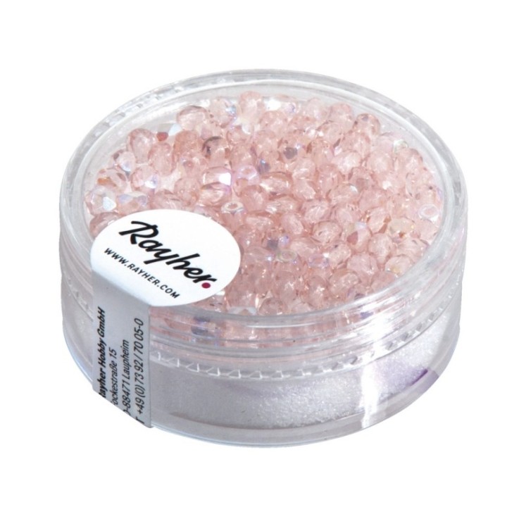 Perle facettée en verre, 3 mm ø, quartz rose, boîte 100 pièces