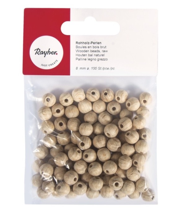 Perles en bois brut 8mm ø,...