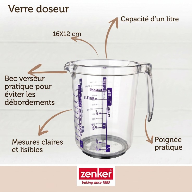 Verre doseur 1L en plastique de haute qualité Fackelmann