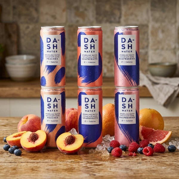 Lot découverte 6 canettes Dash Water (pêche, framboise, pamplemousse) - 6 canettes de 330ml