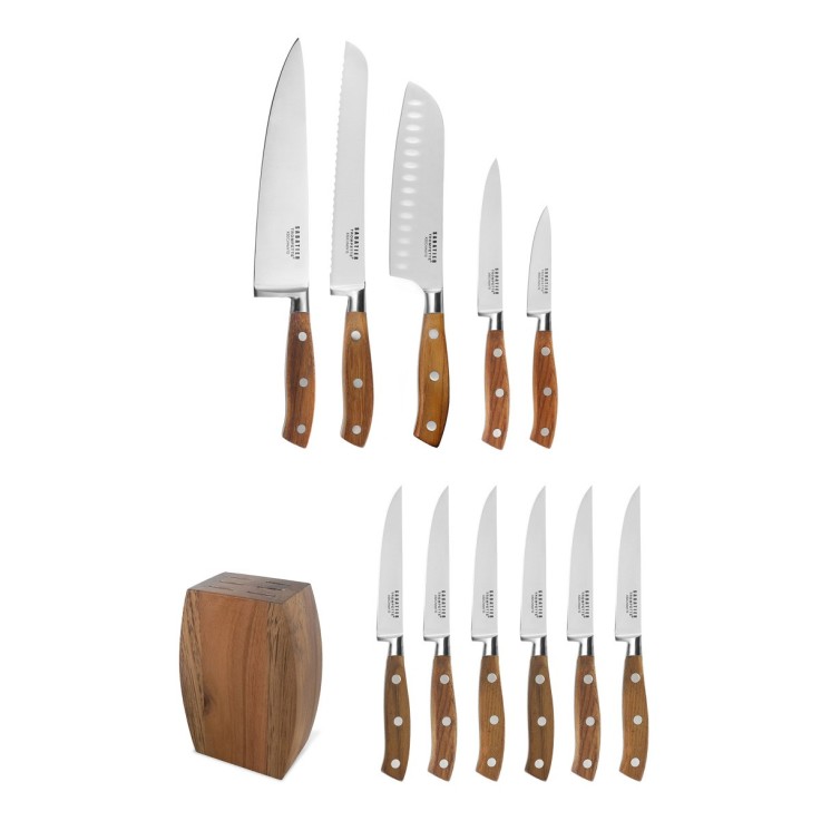 Set 5 couteaux de cuisine avec bloc acacia 6 couteaux steak en inox