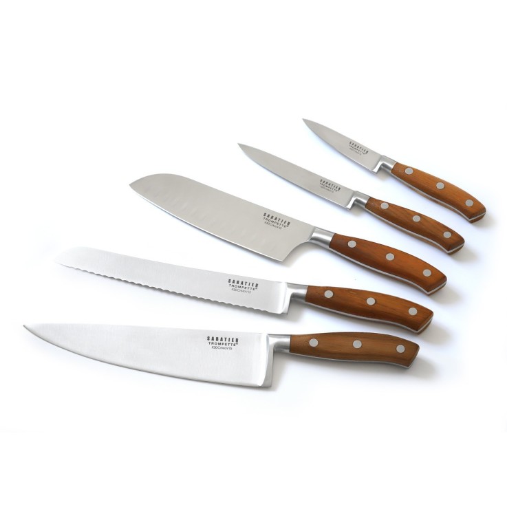 Set 5 couteaux de cuisine avec bloc acacia 6 couteaux steak en inox