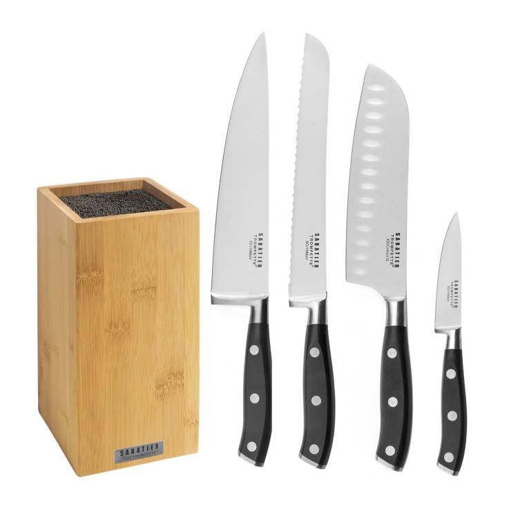 Bloc Bambou 4 couteaux de cuisine Vulcano en inox