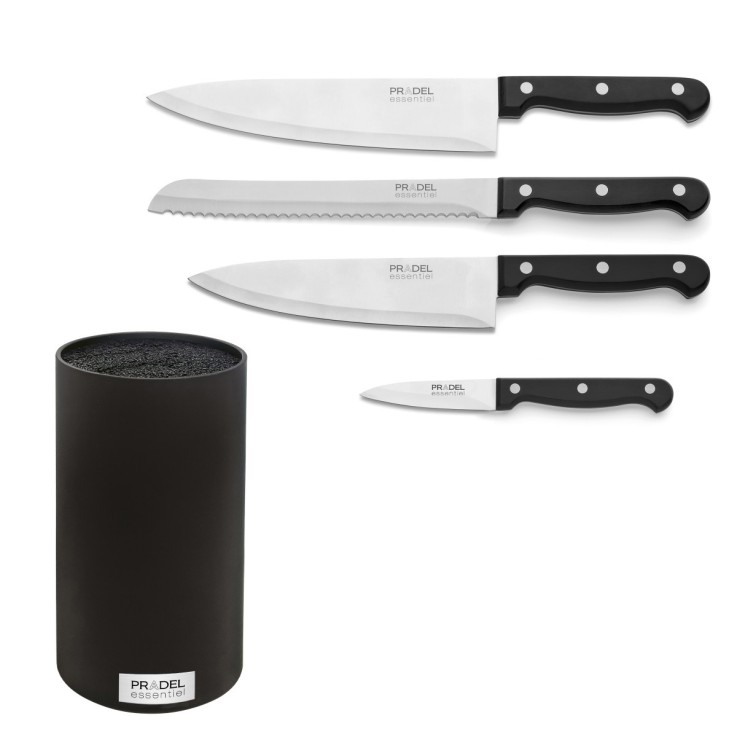 Bloc plastique noir spaghettis avec 4 couteaux de cuisine Craft en inox