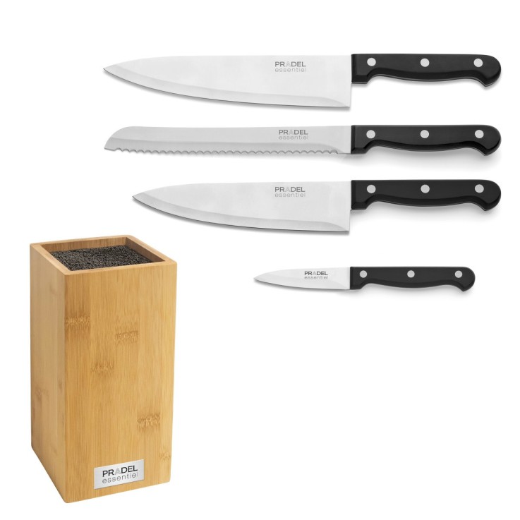 Bloc Bambou spaghettis avec 4 couteaux de cuisine en inox