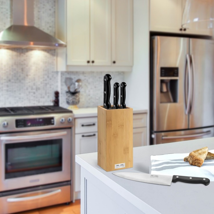 Bloc Bambou spaghettis avec 4 couteaux de cuisine en inox