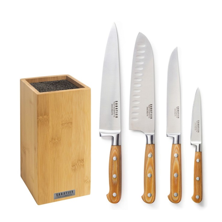 Bloc Bambou avec 4 couteaux de cuisine Essentiel en inox