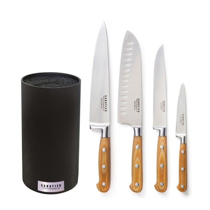 Bloc Noir avec 4 couteaux de cuisine  Essentiel en inox et bois de pakka