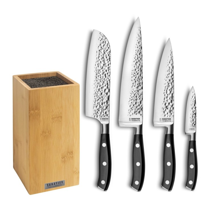Bloc Bambou 4 couteaux de cuisine Carbon en inox