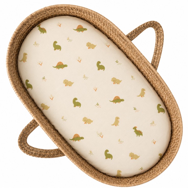 Set de 2 draps housse pour couffin en gaze de coton Dino