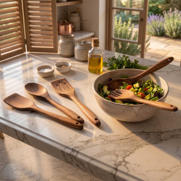 Set de 5 ustensiles de cuisine en bois d'acacia