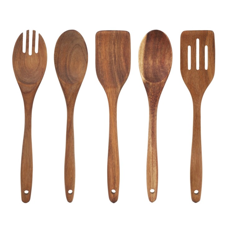 Set de 5 ustensiles de cuisine en bois d'acacia