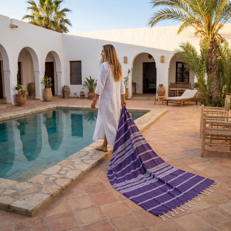 Traditionnelle fouta en coton recyclé anti-sable 1mx2m Djerba