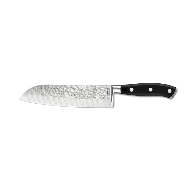 Couteau santoku 18cm en inox martelé avec protection de lame