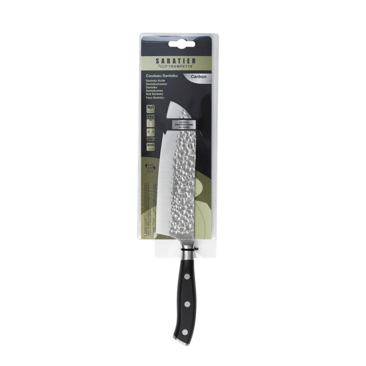Couteau santoku 18cm en inox martelé avec protection de lame
