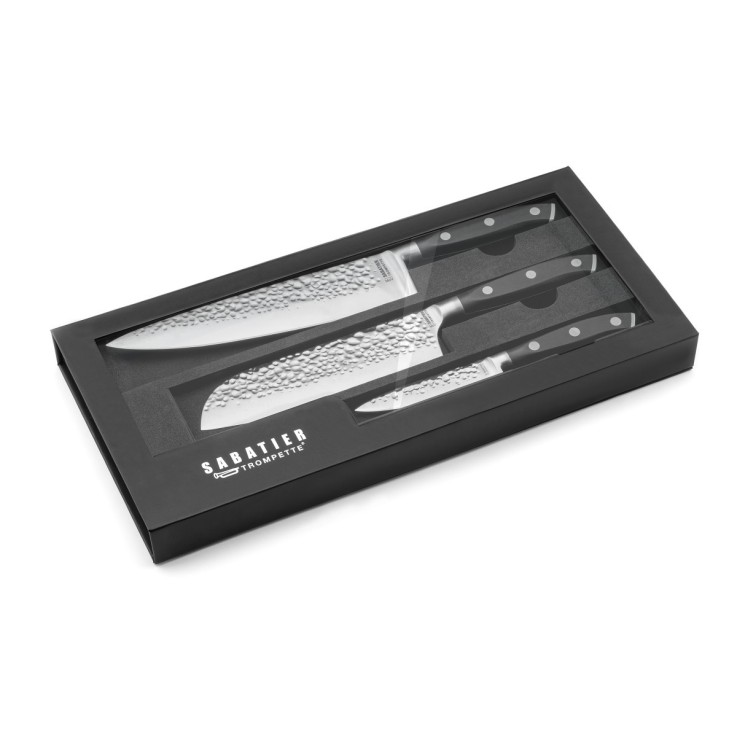 Coffret magnet avec 3 couteaux de cuisine en inox Carbon