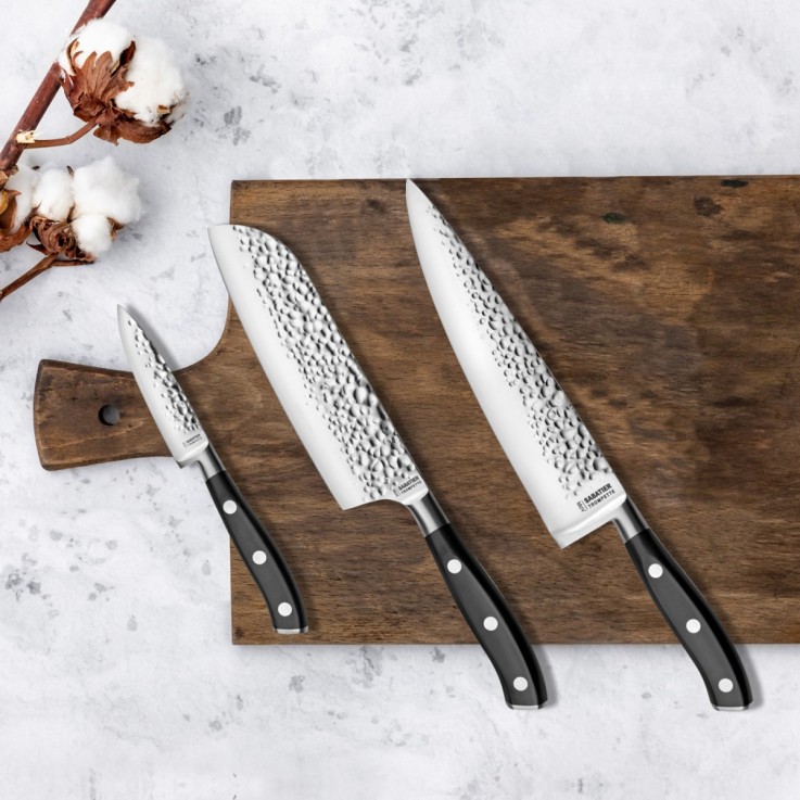 Coffret magnet avec 3 couteaux de cuisine en inox Carbon