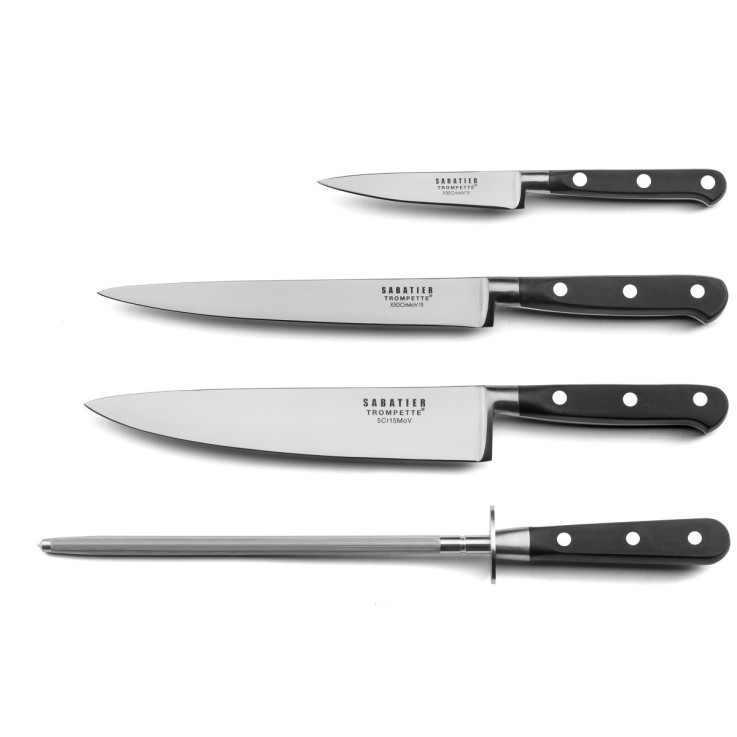 Ensemble 3 couteaux de cuisine et 1 fusil à aiguiser en inox Origin