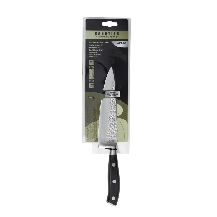 Couteau de chef 16 cm martelé en inox avec protection de lame Carbon