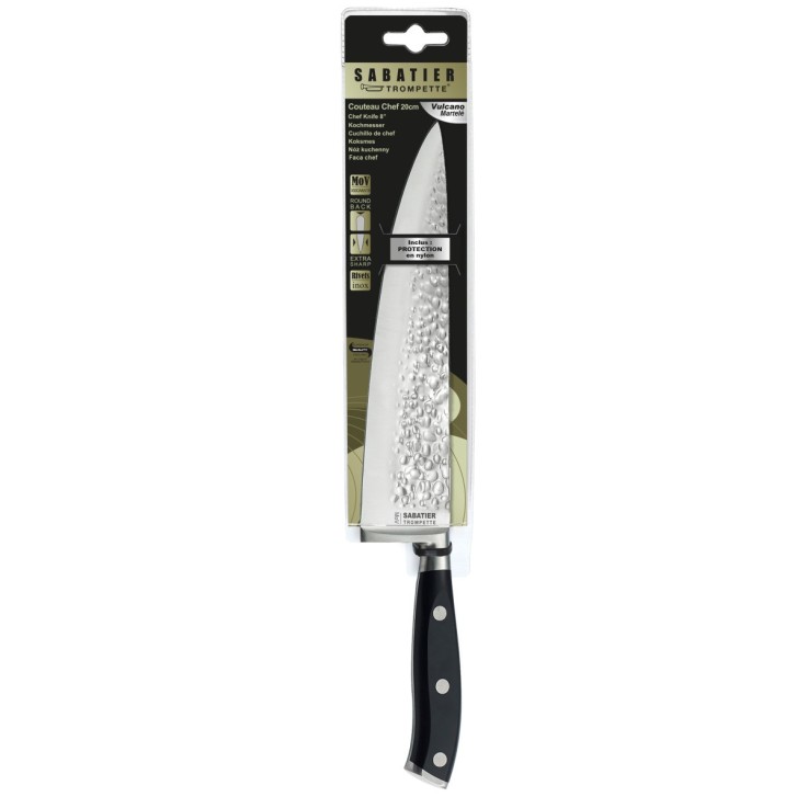 Couteau de chef 20cm martelé en inox avec protection de lame Carbon