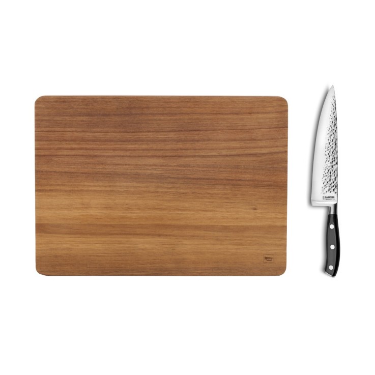 Planche à découper 39x28x3cm et Couteau de Chef martelé 20cm