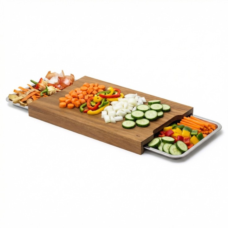 Planche à découper rectangulaire 42 x 28 x 4 cm avec 2 tiroirs