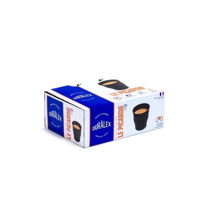 Boite de 6 gobelets Picardie noir (9 cl) en verre