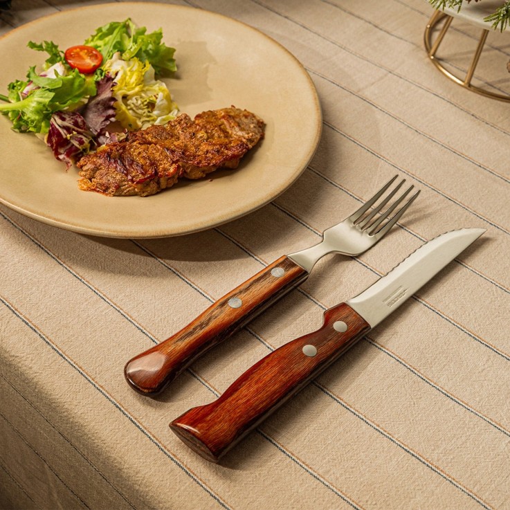 Couteau à steak en bois de hêtre lame large Acier inoxydable (inox) lame 12 cm