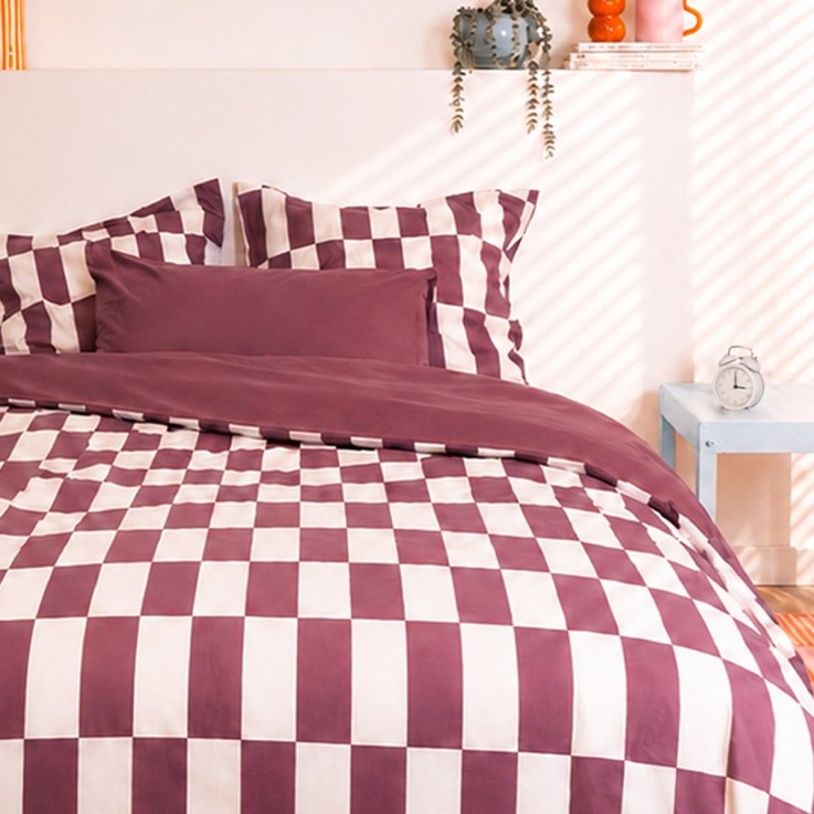 Parure de lit imprimée en percale de coton bio, taies rectangles, LE DAMIER