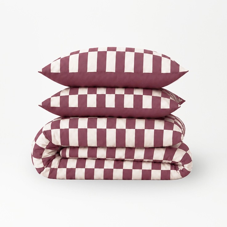 Parure de lit imprimée en percale de coton bio, taies rectangles, LE DAMIER