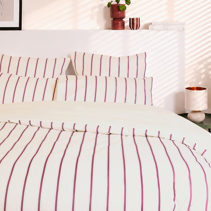 Parure de lit imprimée en percale de coton bio, taies carrées, LA RAYURE BICOLORE