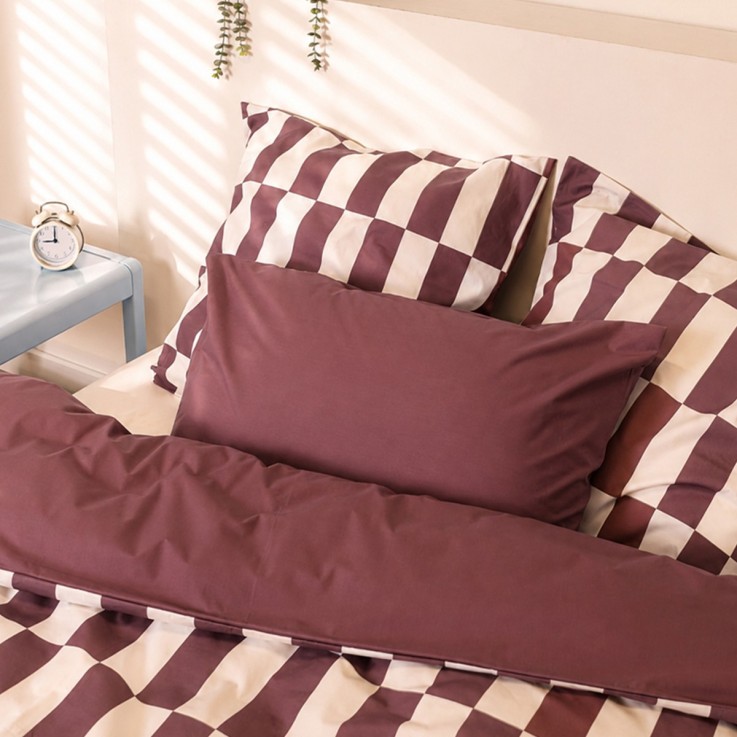 Parure de lit imprimée en percale de coton bio, taies carrées, LE DAMIER