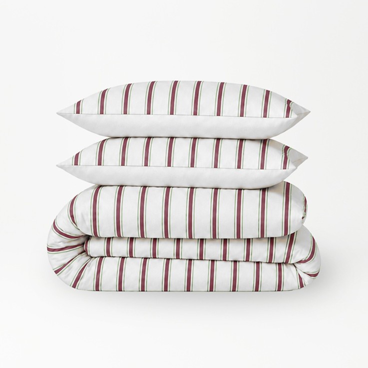 Parure de lit imprimée en percale de coton bio, taies rectangles, LA RAYURE BICOLORE