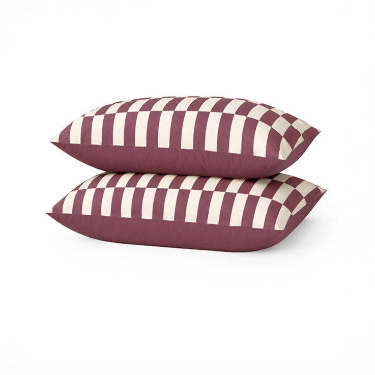 Lot de 2 taies d’oreiller imprimées en percale de coton bio, LE DAMIER
