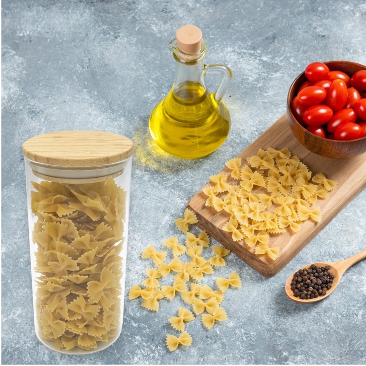 Lot de 2 boîtes de conservation alimentaire hermétique en verre 1,15L avec 2 ustensiles de cuisine Fackelmann Nature Divers