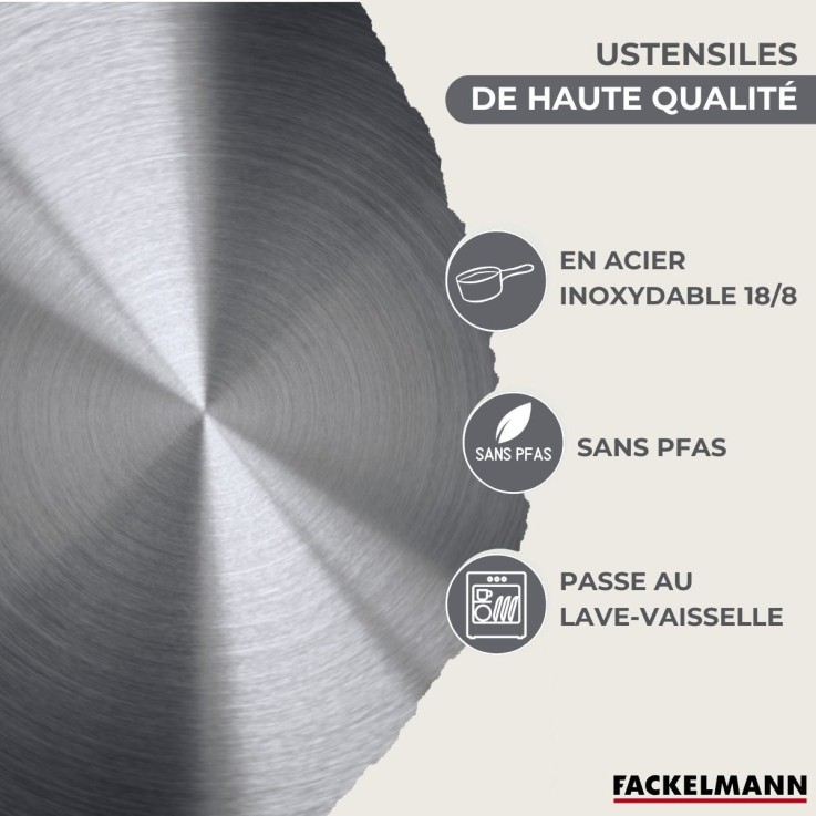 Set 2 poêles 24 et 28 cm, 3 casseroles en inox et 6 ustensiles inox Fackelmann Geneva