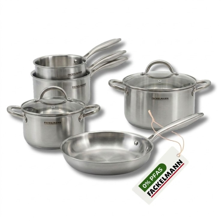 Batterie de cuisine avec 1 poêle de cuisson 20 cm 2 casseroles 14/18 cm et 2 faitouts 20/24 cm sans PFAS Fackelmann Vita3