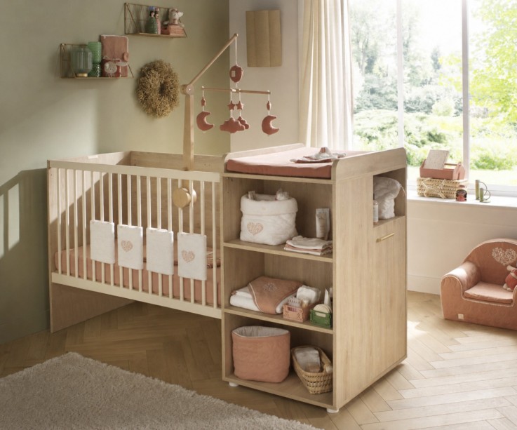Lit combiné 60x120 évolutif en 90x190 décor bois hêtre