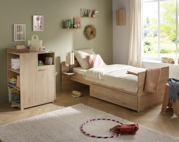Lit combiné 60x120 évolutif en 90x190 décor bois hêtre