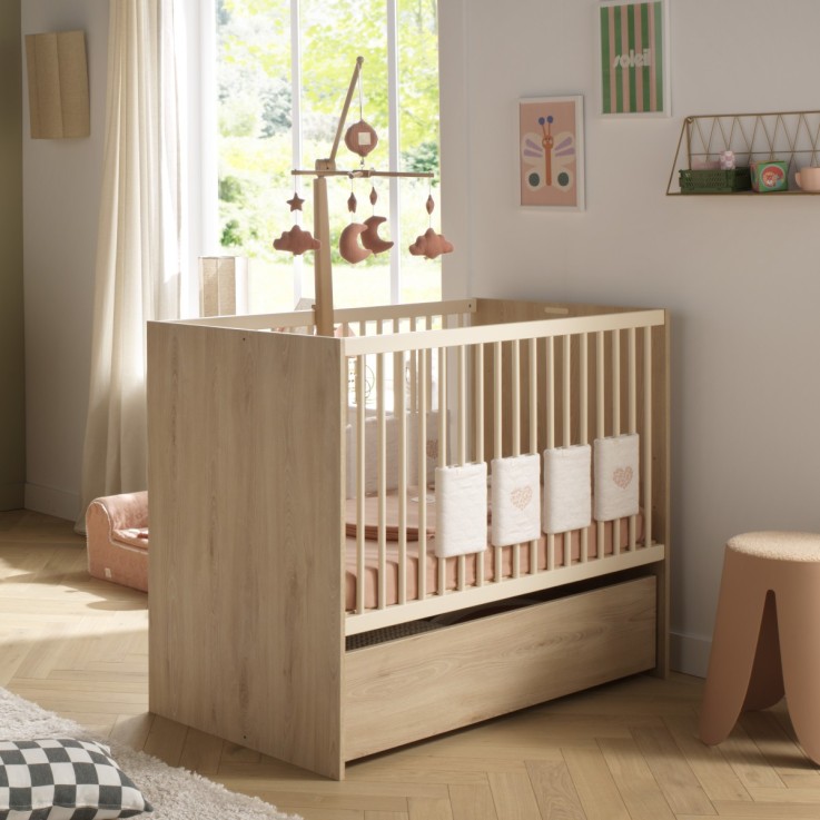 Lit bébé 60x120 évolutif 90x190 décor bois hêtre