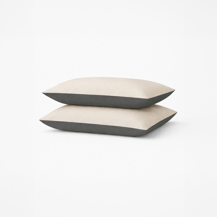 Lot de 2 taies d’oreiller bicolores en coton bio, LES INDISPENSABLES