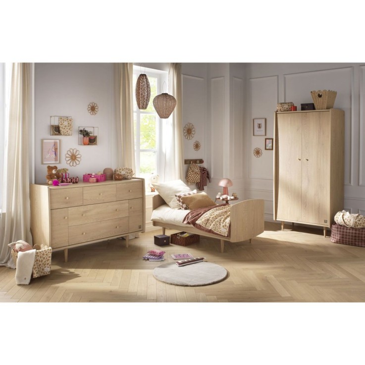 Chambre bébé trio évolutive My Love, Lit 140x70 évolutif Commode à langer XXL et armoire - Chêne Vintage