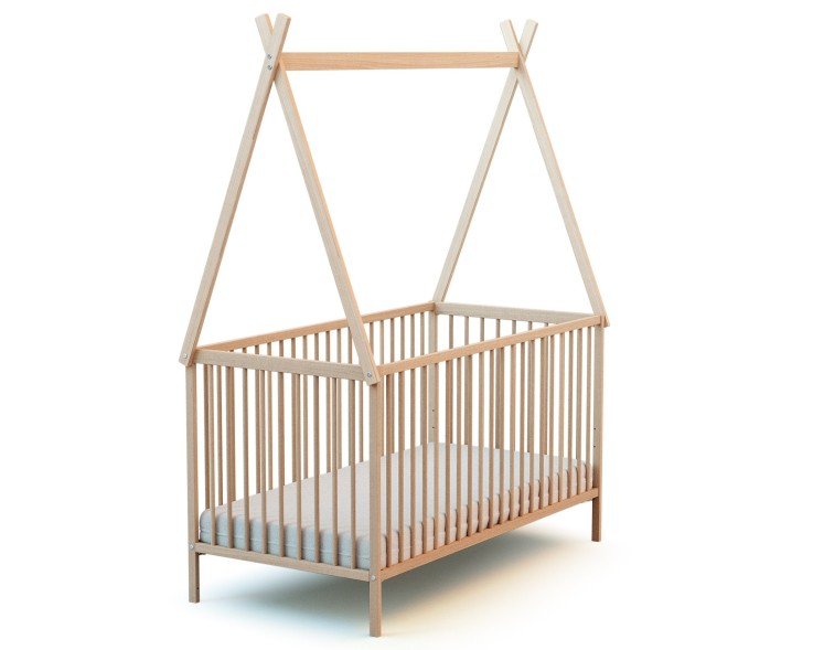 Lit bébé en bois 70 x 140 cm avec tipi - Blanc