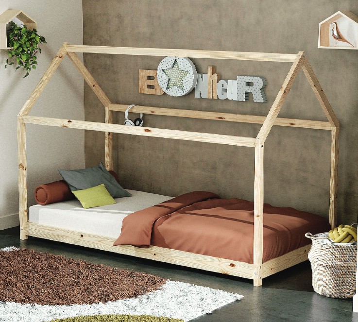 Lit Cabane enfant en bois 70 x 140 cm